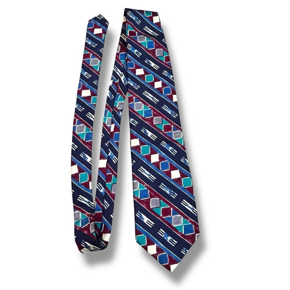 Vintage 80s Silk Neck Tie Hand Made in Italy Colorful Geometric Southwestern